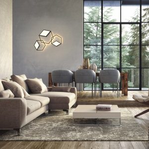 Modern luxury living room interior - 3d render with gray and beige colored furniture and wooden elements