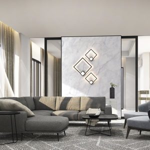 Interior living area in modern luxury style. 3D rendering